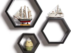 Hexagonal Shape Floating Wall Mounted Shelf