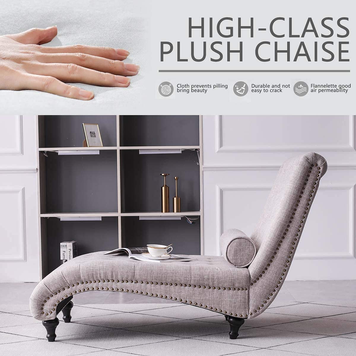 FANTACIE CREATIONS Chaise Lounge Chesterfield Lounger Sofa Chaise Lounge Sectional Lounger Diwan Chaise Couch Sofa with Wooden Legs - Diwan Chaise Couch Sofa - Image 4