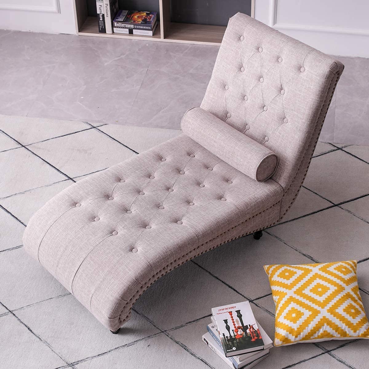 FANTACIE CREATIONS Chaise Lounge Chesterfield Lounger Sofa Chaise Lounge Sectional Lounger Diwan Chaise Couch Sofa with Wooden Legs - Diwan Chaise Couch Sofa - Image 7