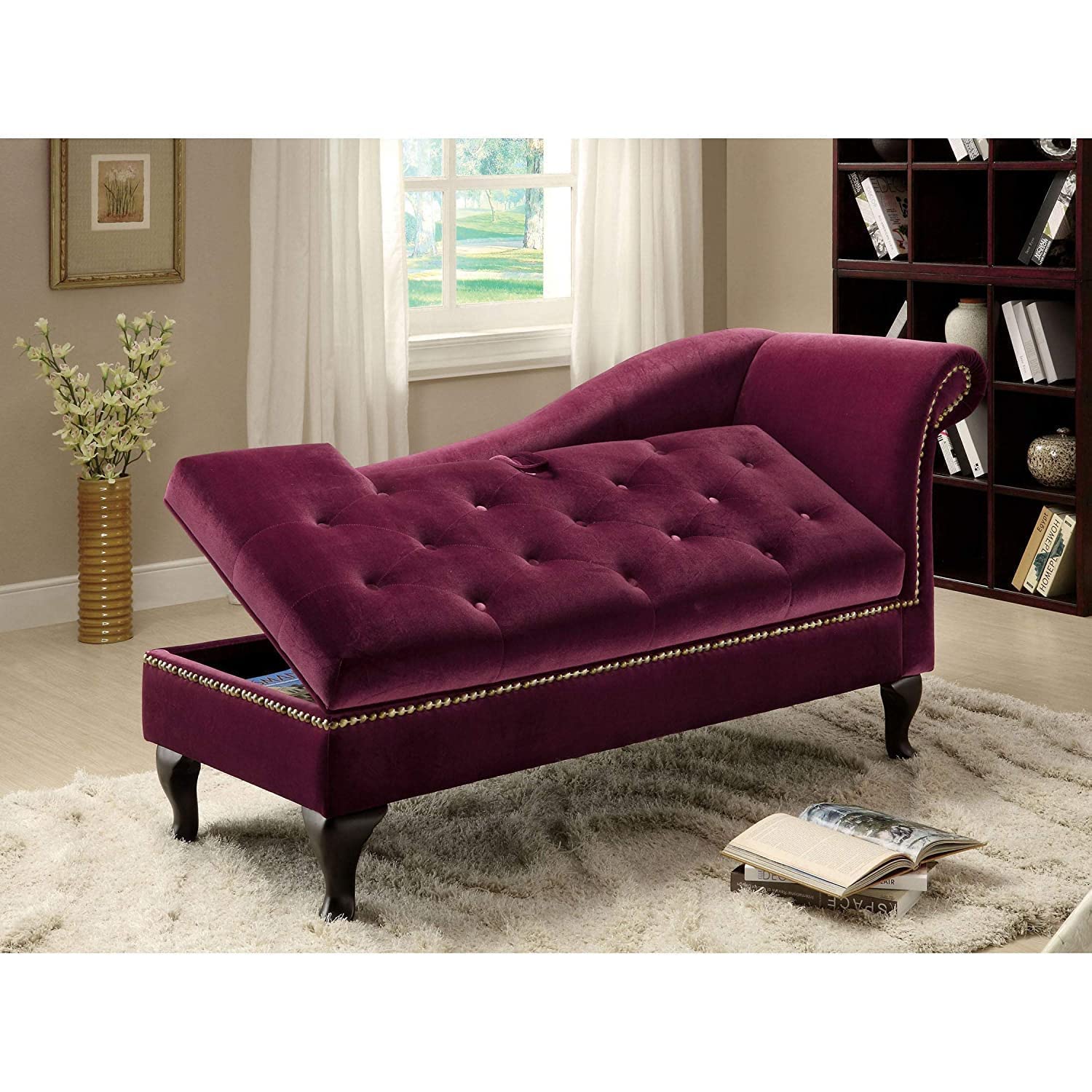 FANTACIE Creations Wooden Storage Couch Luxury, Diwan for Home & Bedroom Sofa- Sectional Diwan Chaise Couch Sofa- Diwan Chaise Couch Sofa- Wooden Storage Sofa Lounger Couch (Burgundy) - Image 2