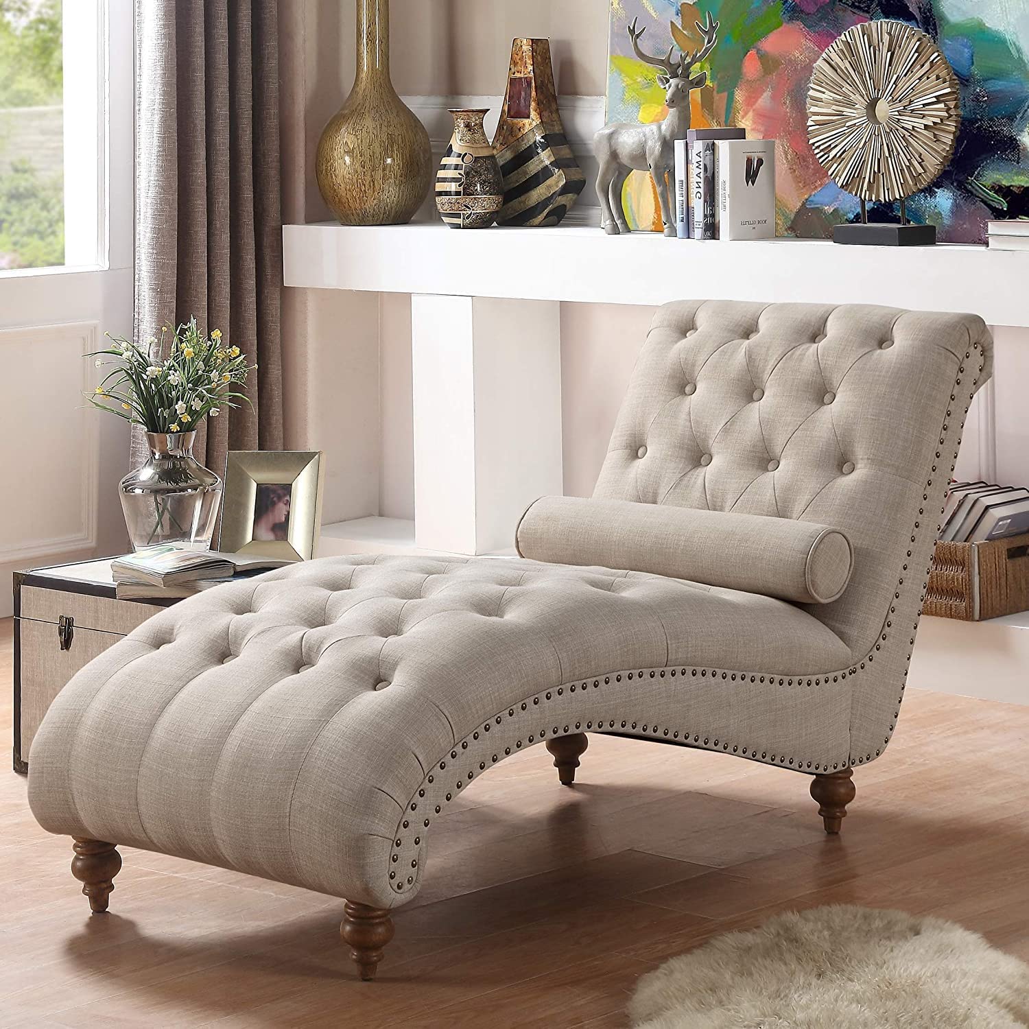 FANTACIE CREATIONS Chaise Lounge Chesterfield Lounger Sofa Chaise Lounge Sectional Lounger Diwan Chaise Couch Sofa with Wooden Legs - Diwan Chaise Couch Sofa