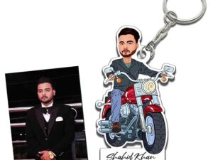Personalized Mini Caricature Keychain | Customized Photo and Name | Bike, Office, Door | Gift for Him or Her | Multicolor