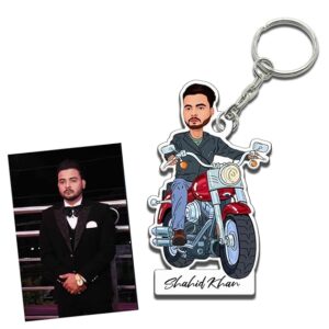 Personalized Mini Caricature Keychain | Customized Photo and Name | Bike, Office, Door | Gift for Him or Her | Multicolor